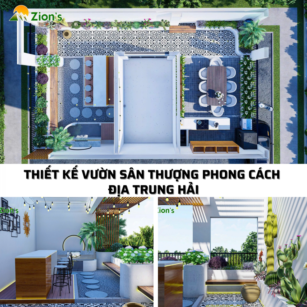 Thiết kế vườn sân thượng phong cách địa trung hải